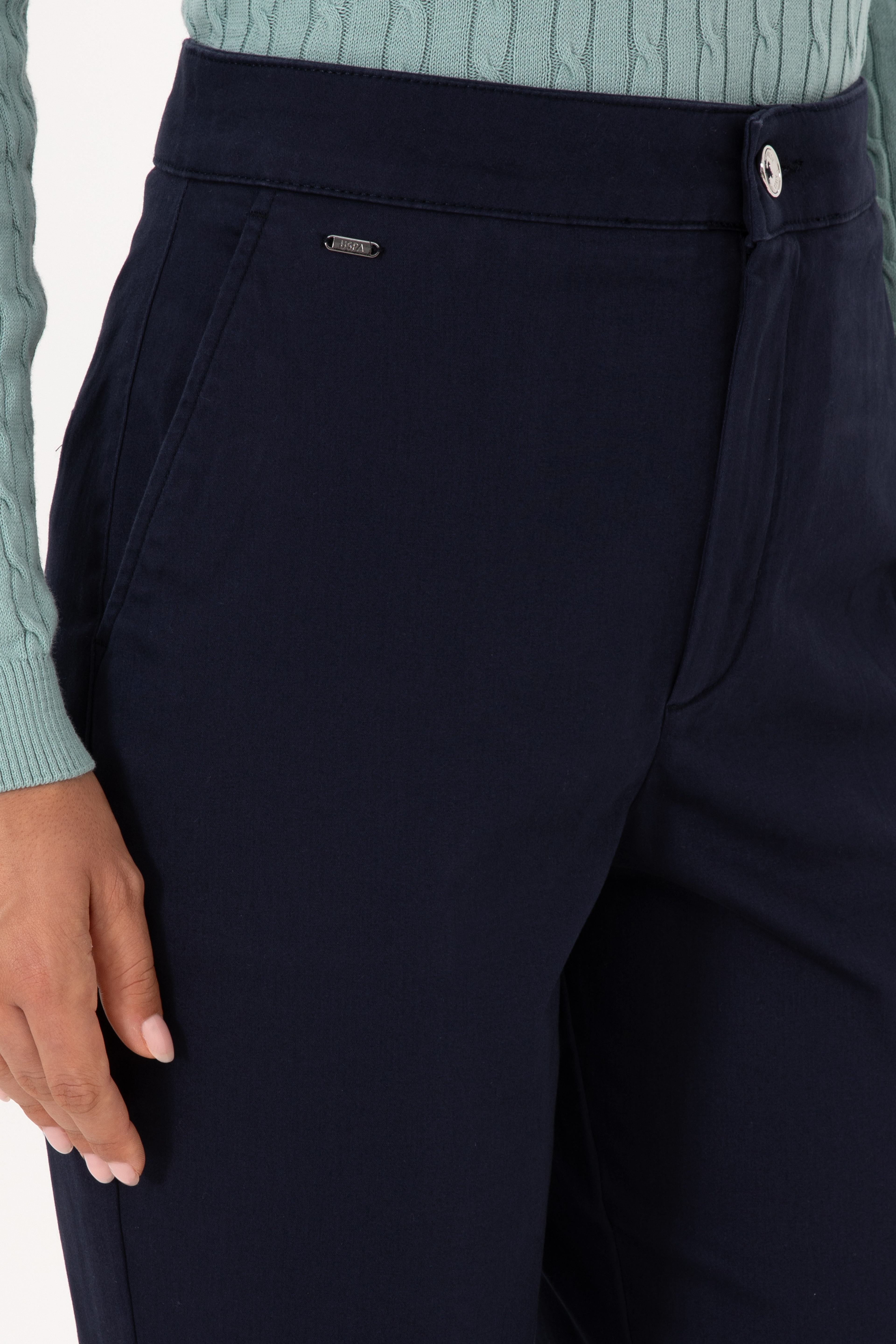 Kadın Lacivert Slim Flare Fit Kanvas Pantolon