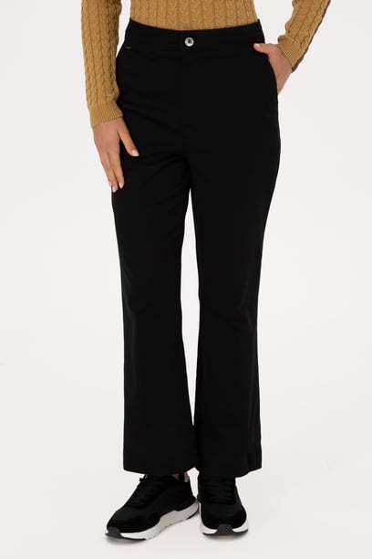 Kadın Siyah Slim Flare Fit Kanvas Pantolon