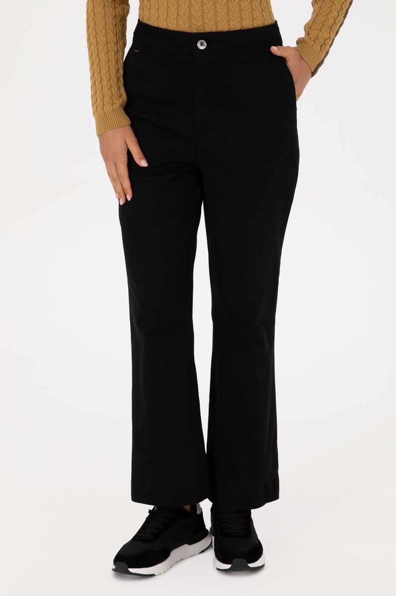 Kadın Siyah Slim Flare Fit Kanvas Pantolon