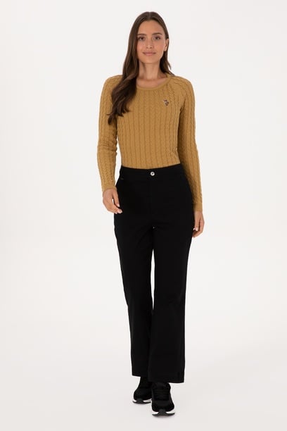 Kadın Siyah Slim Flare Fit Kanvas Pantolon