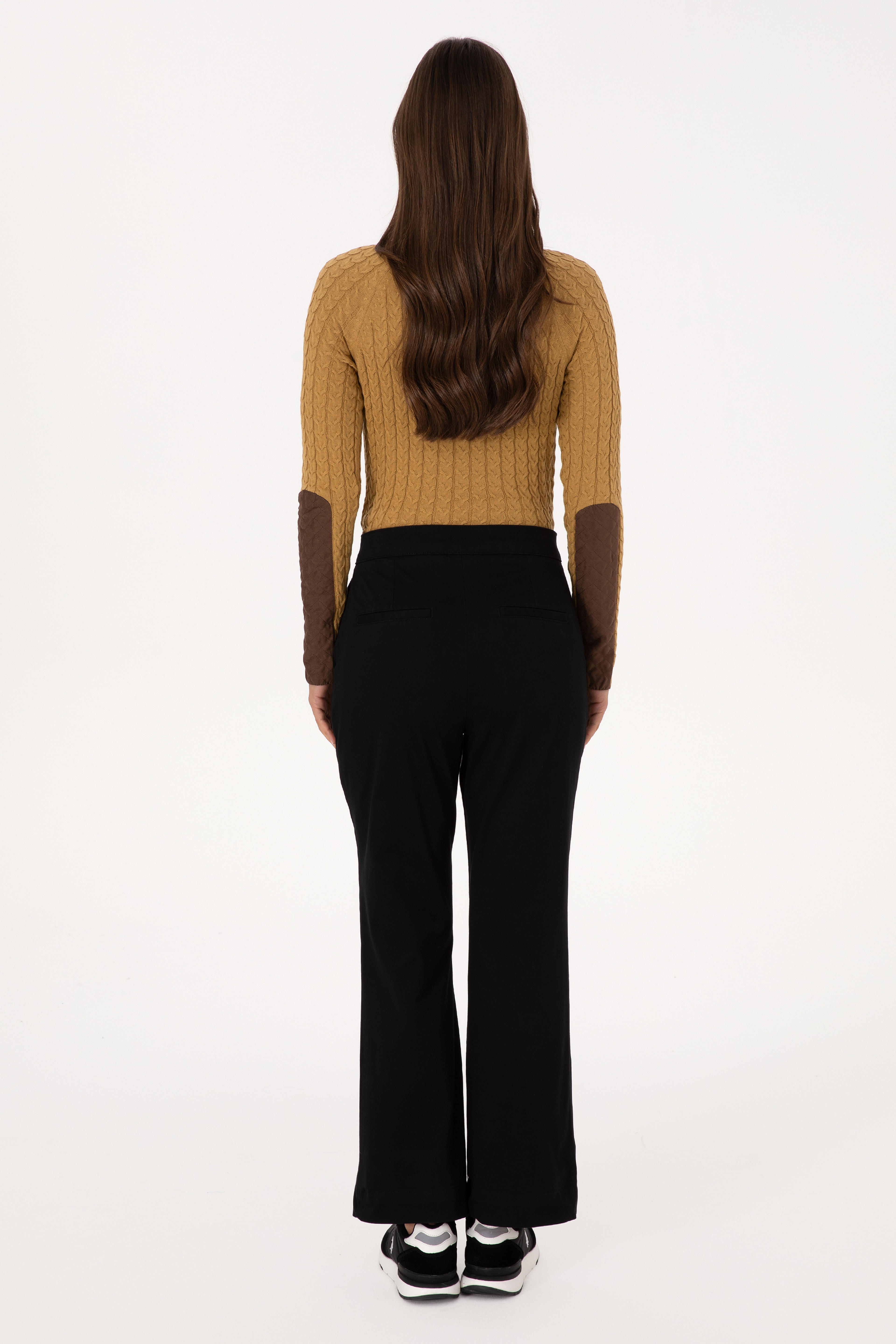 Kadın Siyah Slim Flare Fit Kanvas Pantolon