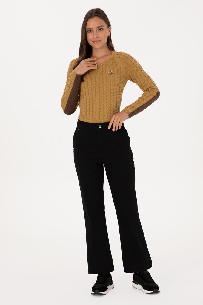 Kadın Siyah Slim Flare Fit Kanvas Pantolon