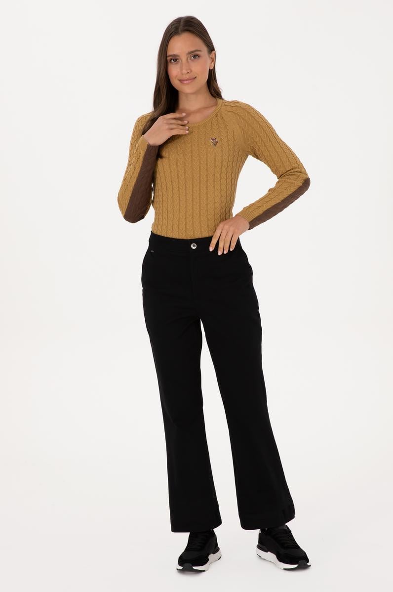 Kadın Siyah Slim Flare Fit Kanvas Pantolon