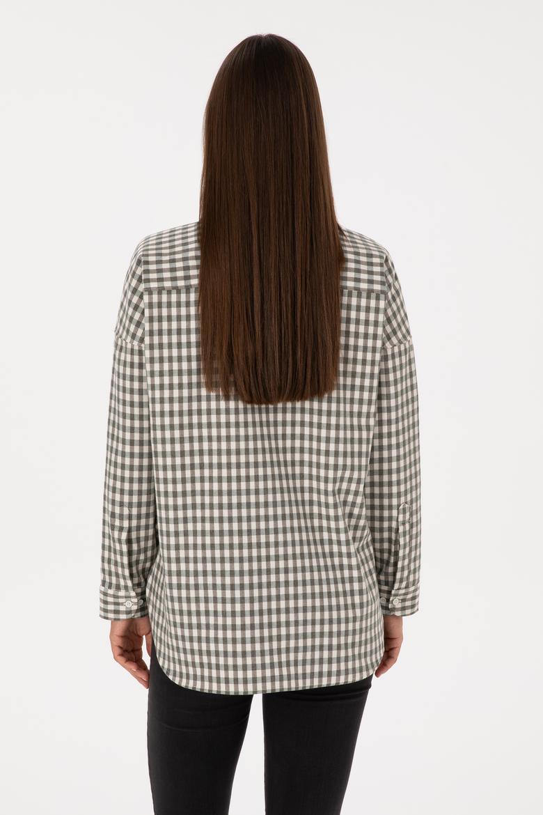 Kadın Koyu Yeşil Uzun Kollu Gömlek - 50316679004