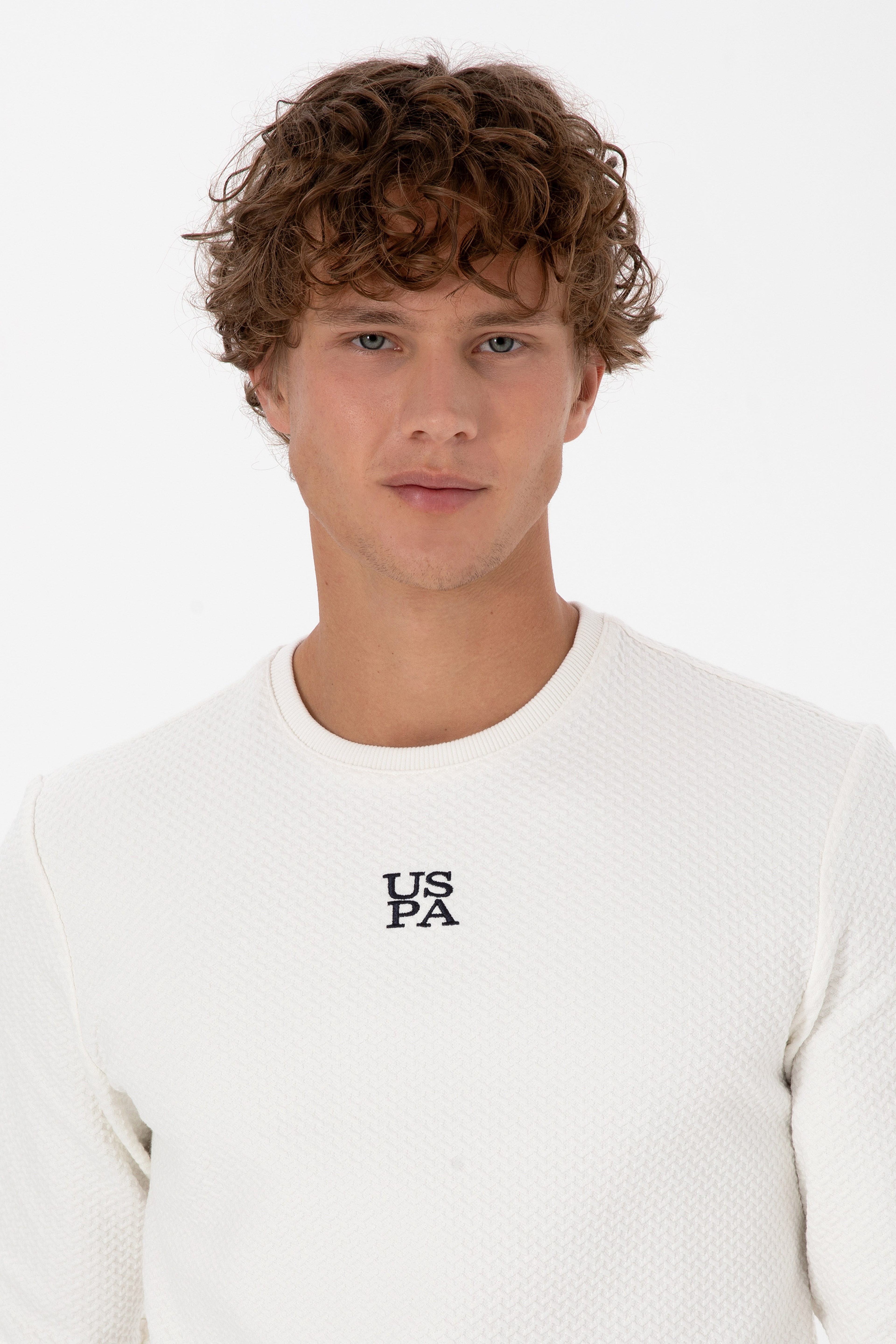 Erkek Regular Fit Bisiklet Yaka Krem Sweatshirt