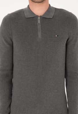 Erkek Regular Fit Fermuarlı Gri Melanj Basic Kazak - 50313685062