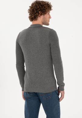 Erkek Regular Fit Fermuarlı Gri Melanj Basic Kazak - 50313685062