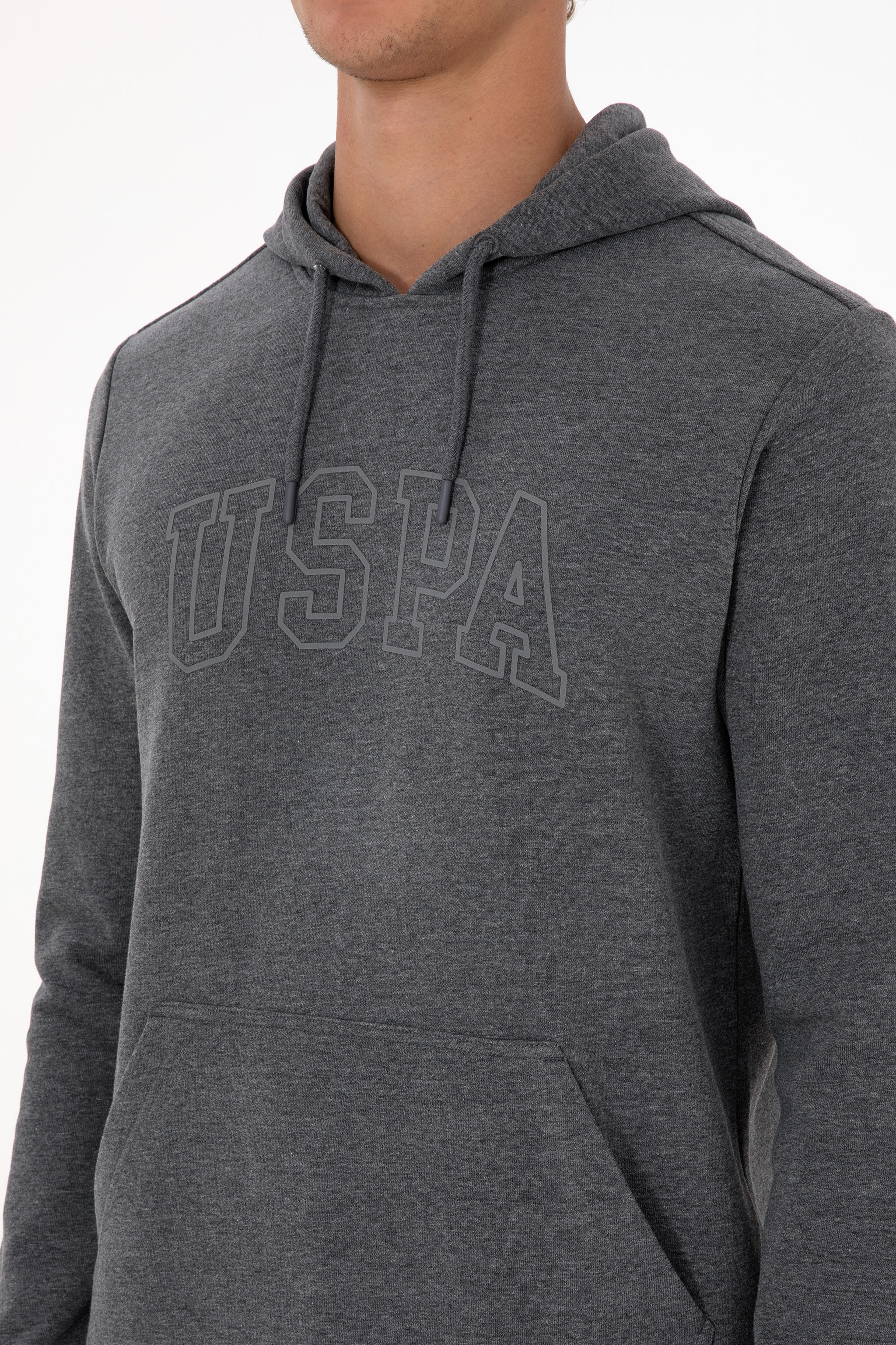Erkek Regular Fit Kapüşonlu Antrasit Melanj Basic Sweatshirt - Image 7