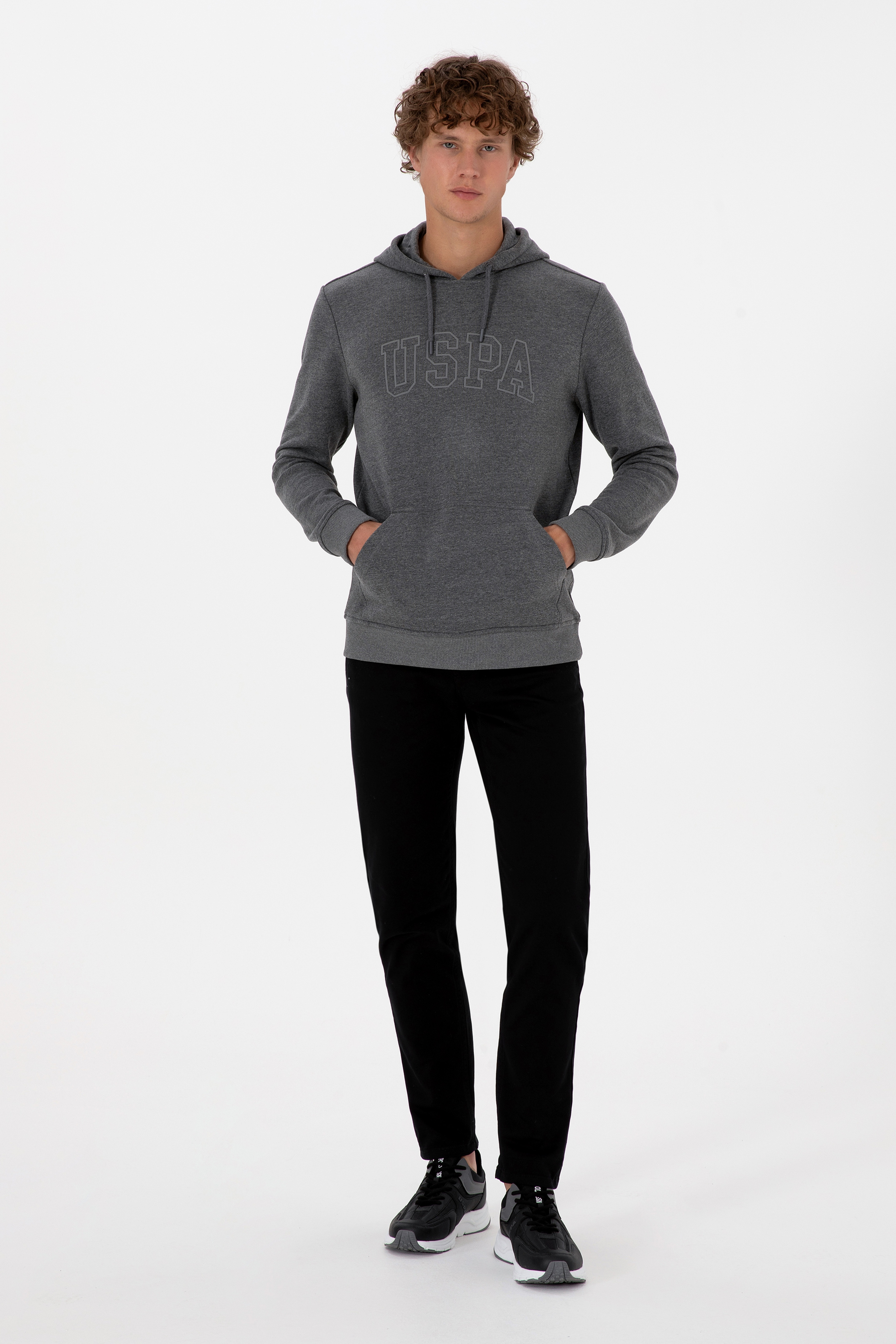 Erkek Regular Fit Kapüşonlu Antrasit Melanj Basic Sweatshirt - Image 4