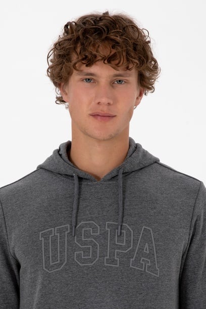 Erkek Regular Fit Kapüşonlu Antrasit Melanj Basic Sweatshirt