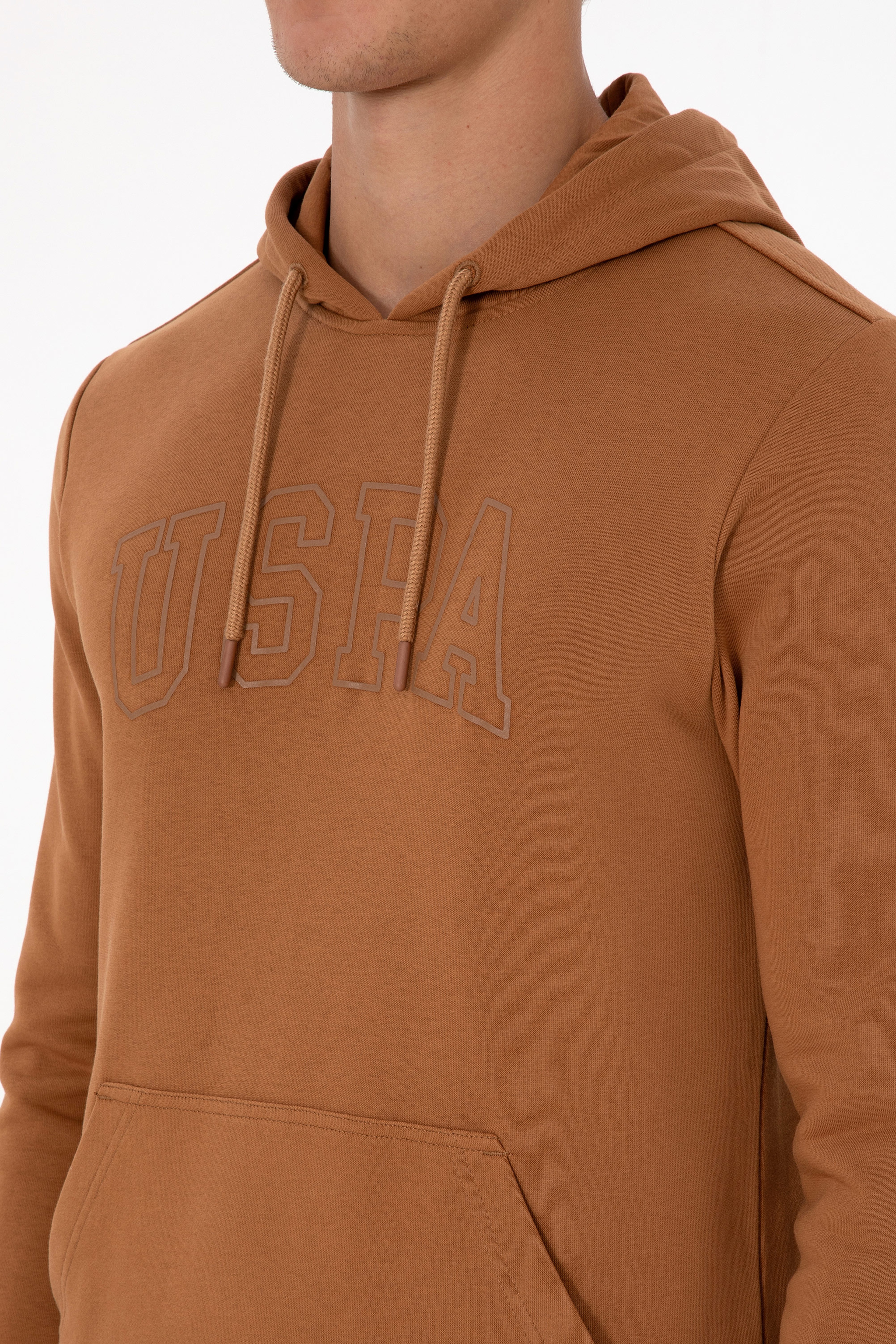 Erkek Regular Fit Kapüşonlu Camel Basic Sweatshirt - Image 7