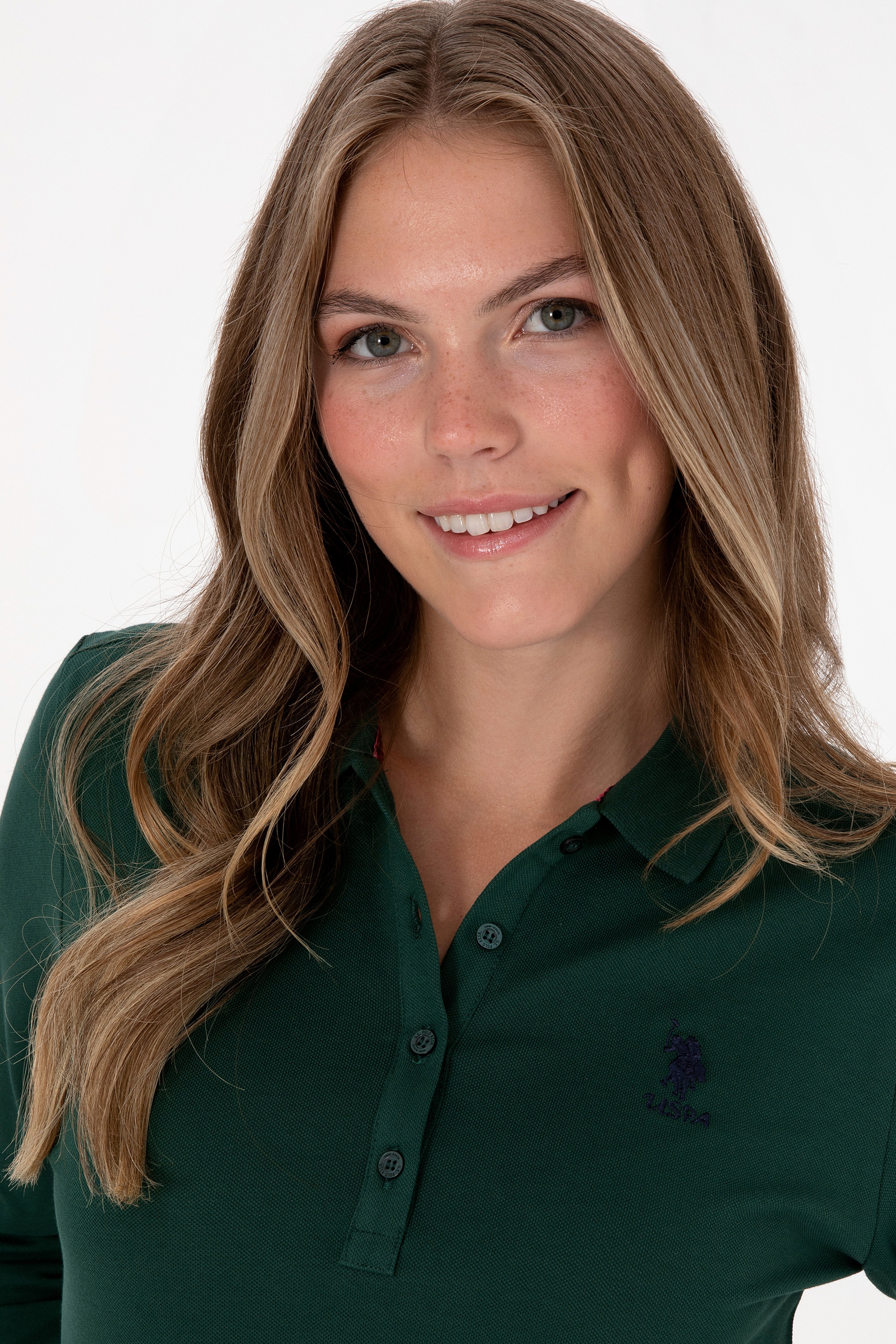 Kadın Koyu Yeşil Basic Polo Yaka Sweatshırt - Image 2