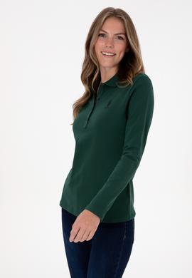 Kadın Koyu Yeşil Basic Polo Yaka Sweatshırt - 50307755132