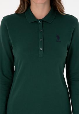 Kadın Koyu Yeşil Basic Polo Yaka Sweatshırt - 50307755132