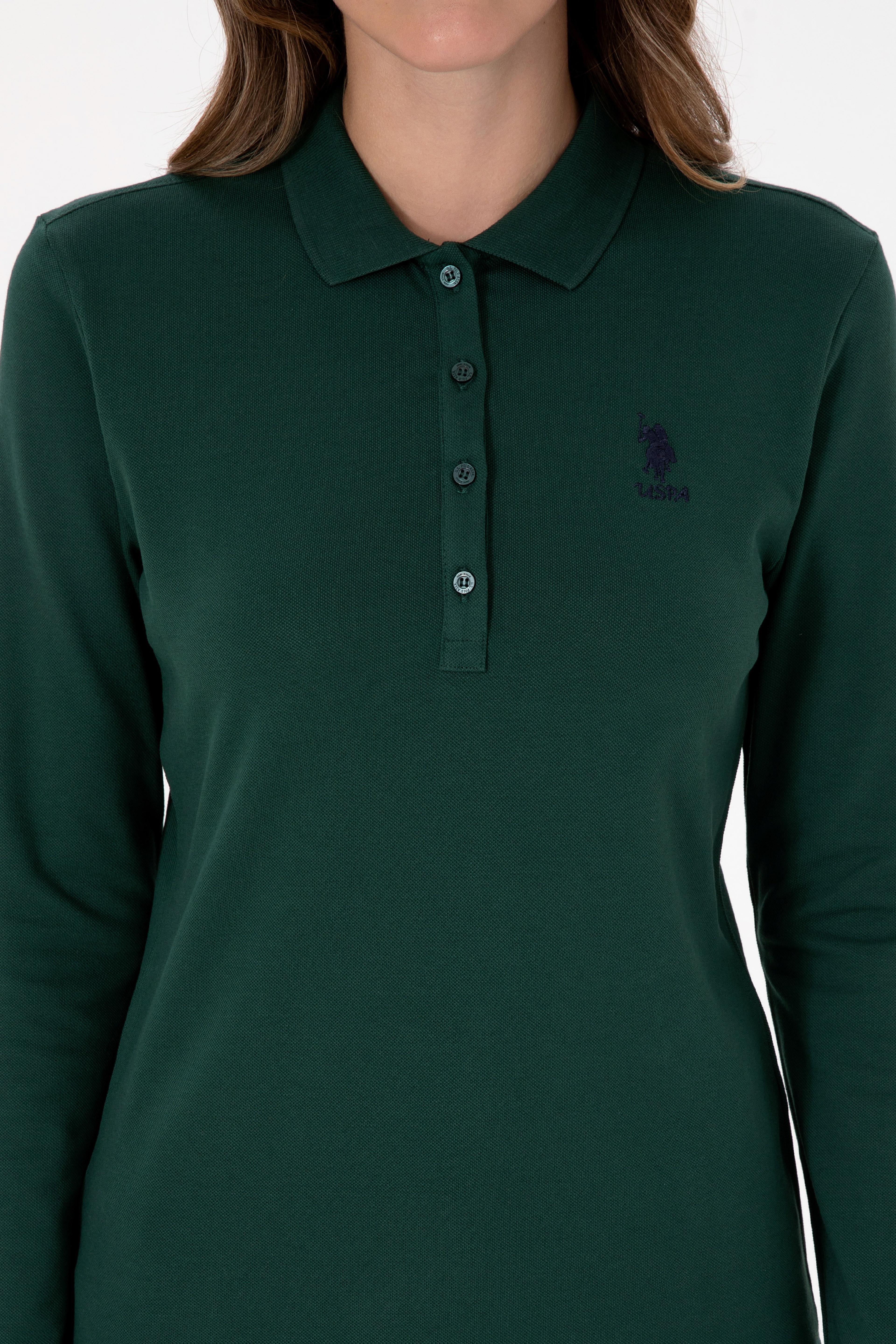 Kadın Koyu Yeşil Basic Polo Yaka Sweatshırt - Image 6