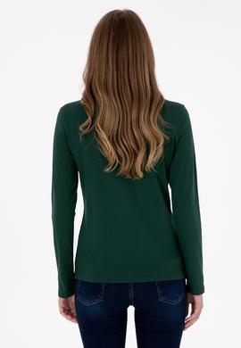 Kadın Koyu Yeşil Basic Polo Yaka Sweatshırt - 50307755132