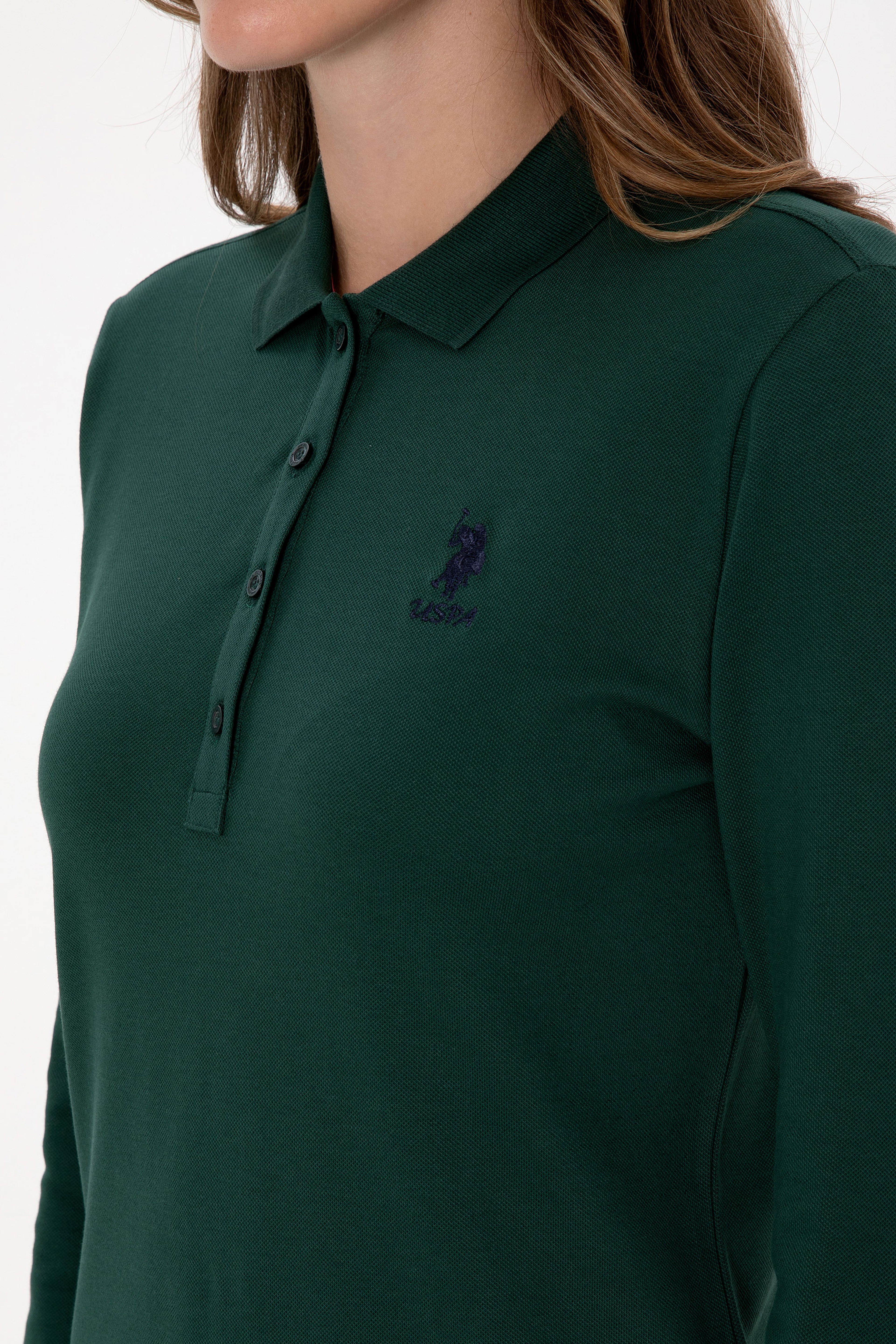 Kadın Koyu Yeşil Basic Polo Yaka Sweatshırt - Image 7