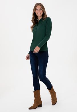 Kadın Koyu Yeşil Basic Polo Yaka Sweatshırt - 50307755132