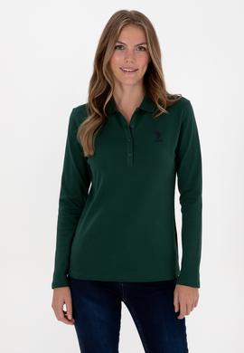 Kadın Koyu Yeşil Basic Polo Yaka Sweatshırt - 50307755132