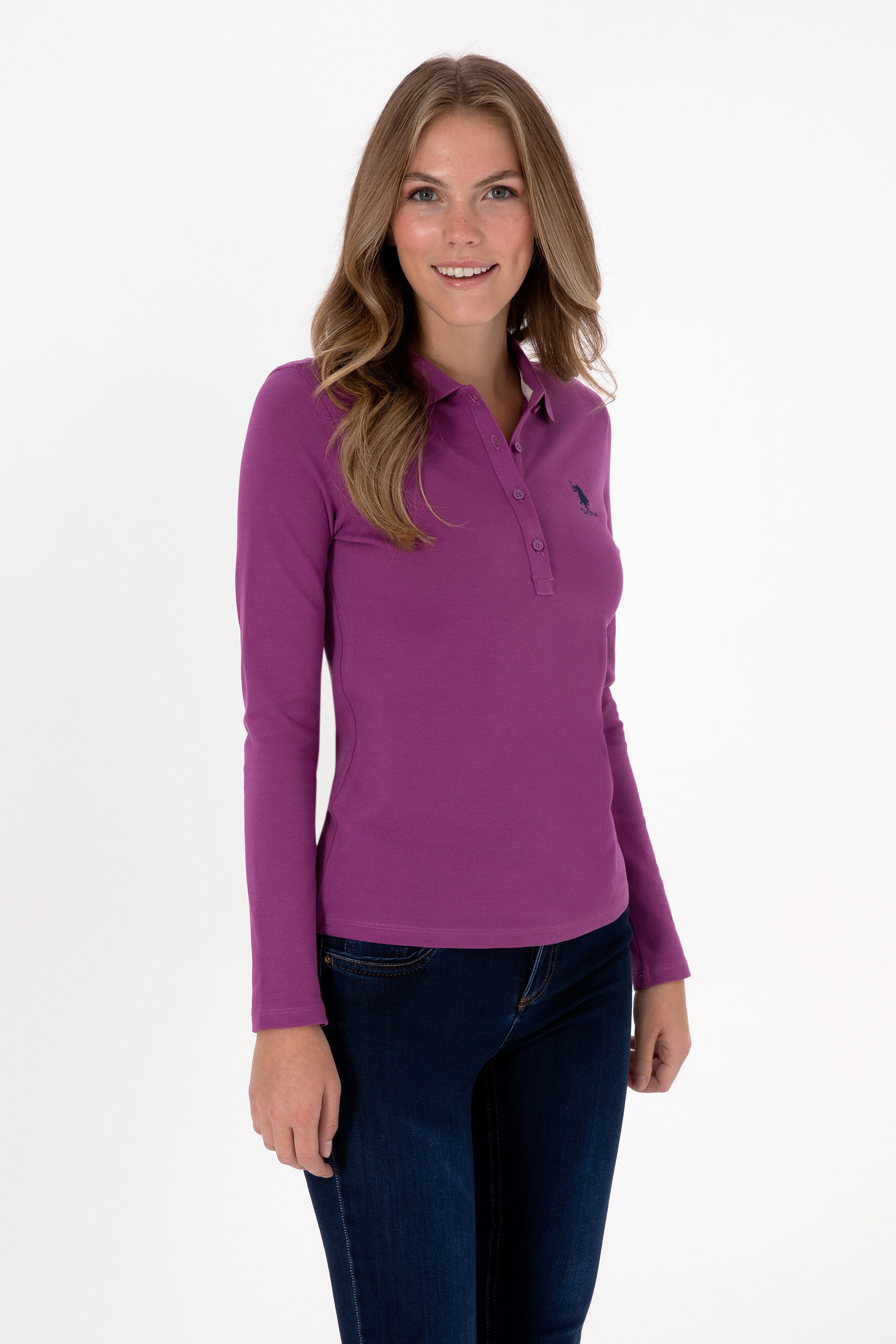 Kadın Menekşe Basic Polo Yaka Sweatshırt - Image 1