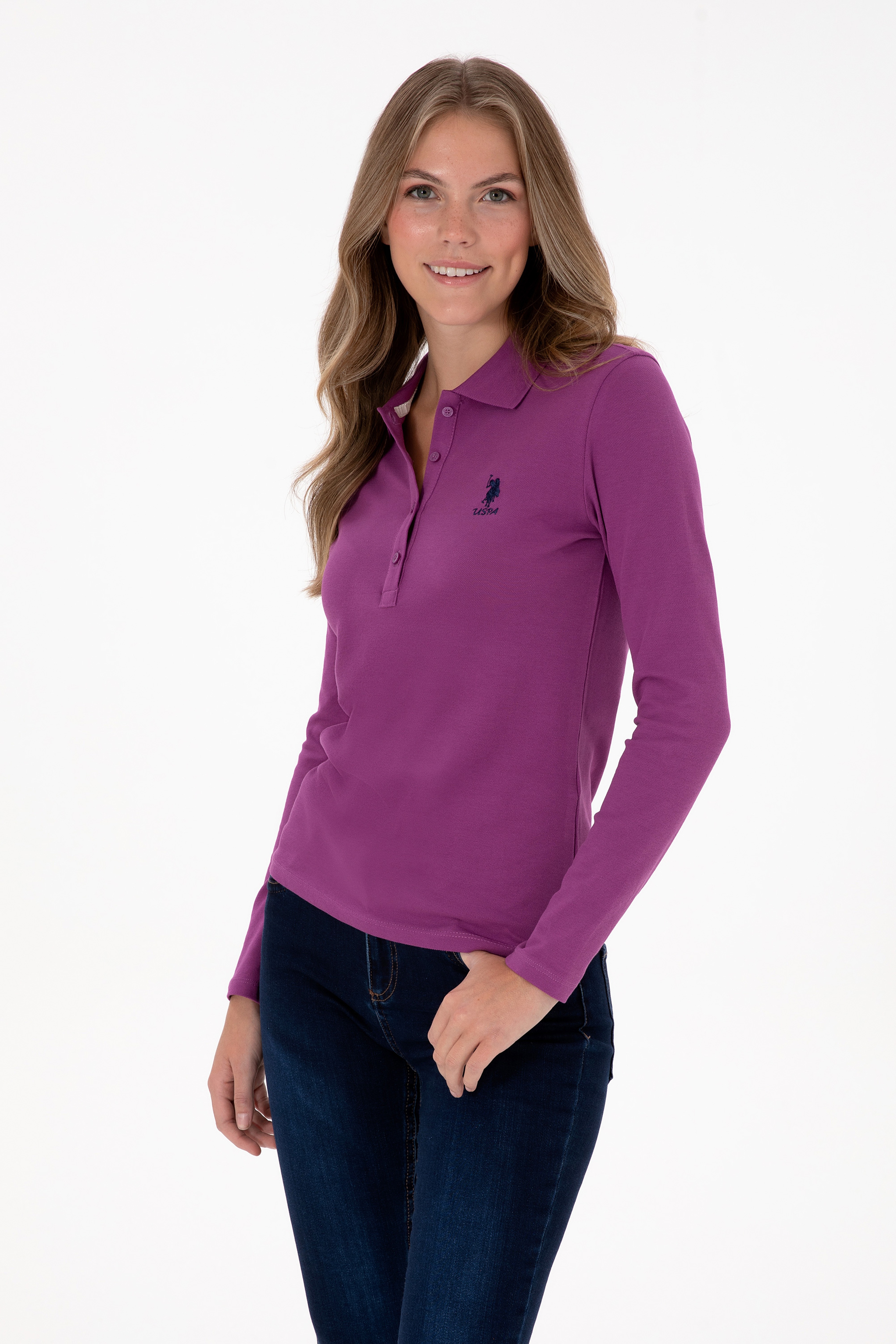 Kadın Menekşe Basic Polo Yaka Sweatshırt