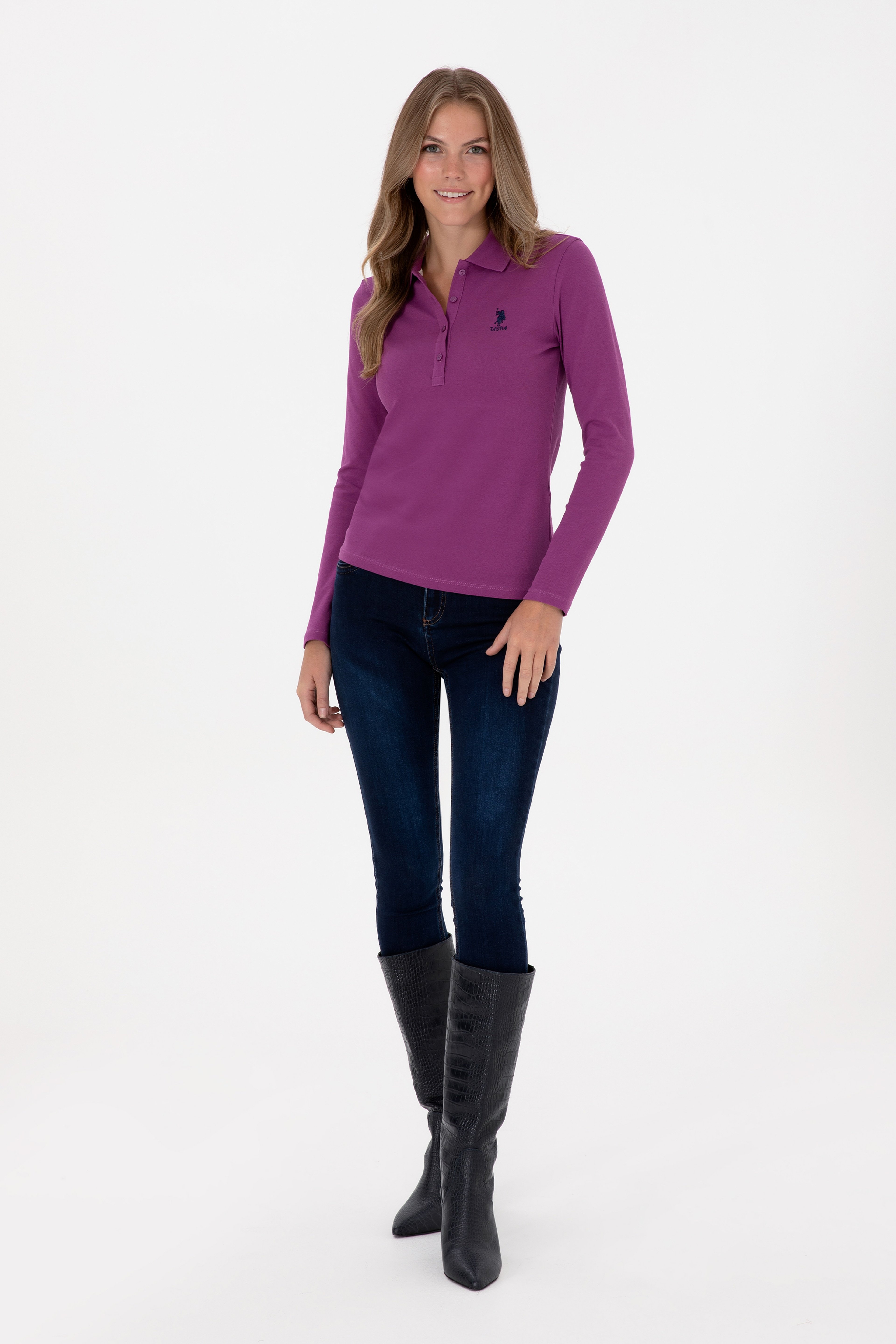 Kadın Menekşe Basic Polo Yaka Sweatshırt - Image 4