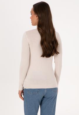 Kadın Krem V Yaka Basic Kazak - 50307712115