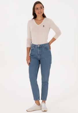 Kadın Krem V Yaka Basic Kazak - 50307712115