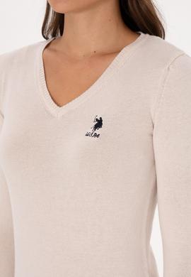 Kadın Krem V Yaka Basic Kazak - 50307712115