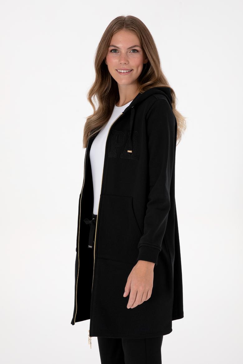 Kadın Siyah Uzun Fermuarlı Kapüşonlu Basic Sweatshirt - 50307724013