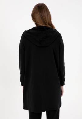 Kadın Siyah Uzun Fermuarlı Kapüşonlu Basic Sweatshirt - 50307724013