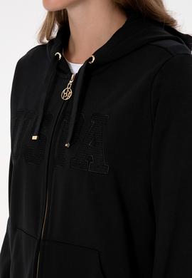 Kadın Siyah Uzun Fermuarlı Kapüşonlu Basic Sweatshirt - 50307724013