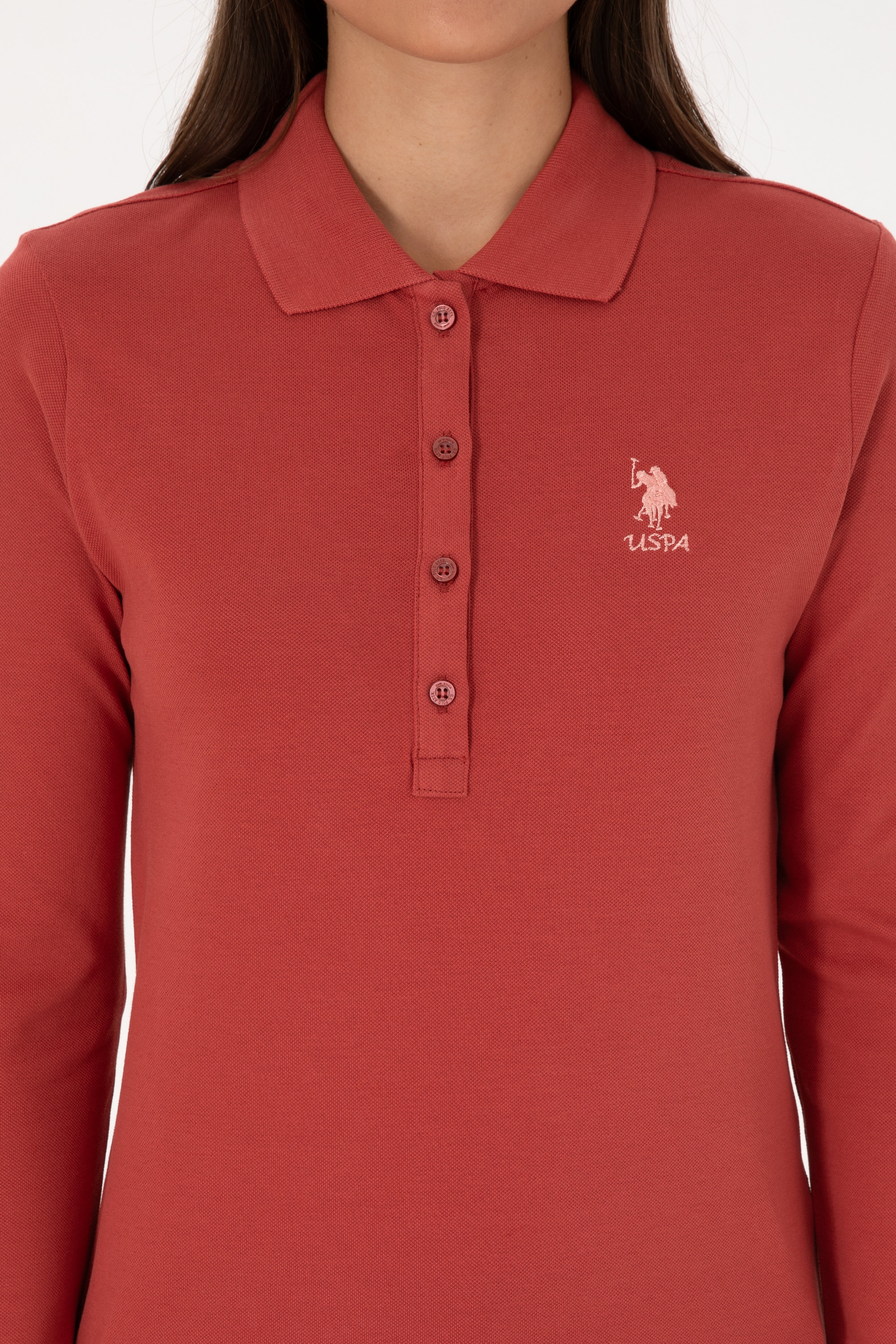 Kadın Kiremit Basic Polo Yaka Sweatshırt - Image 6