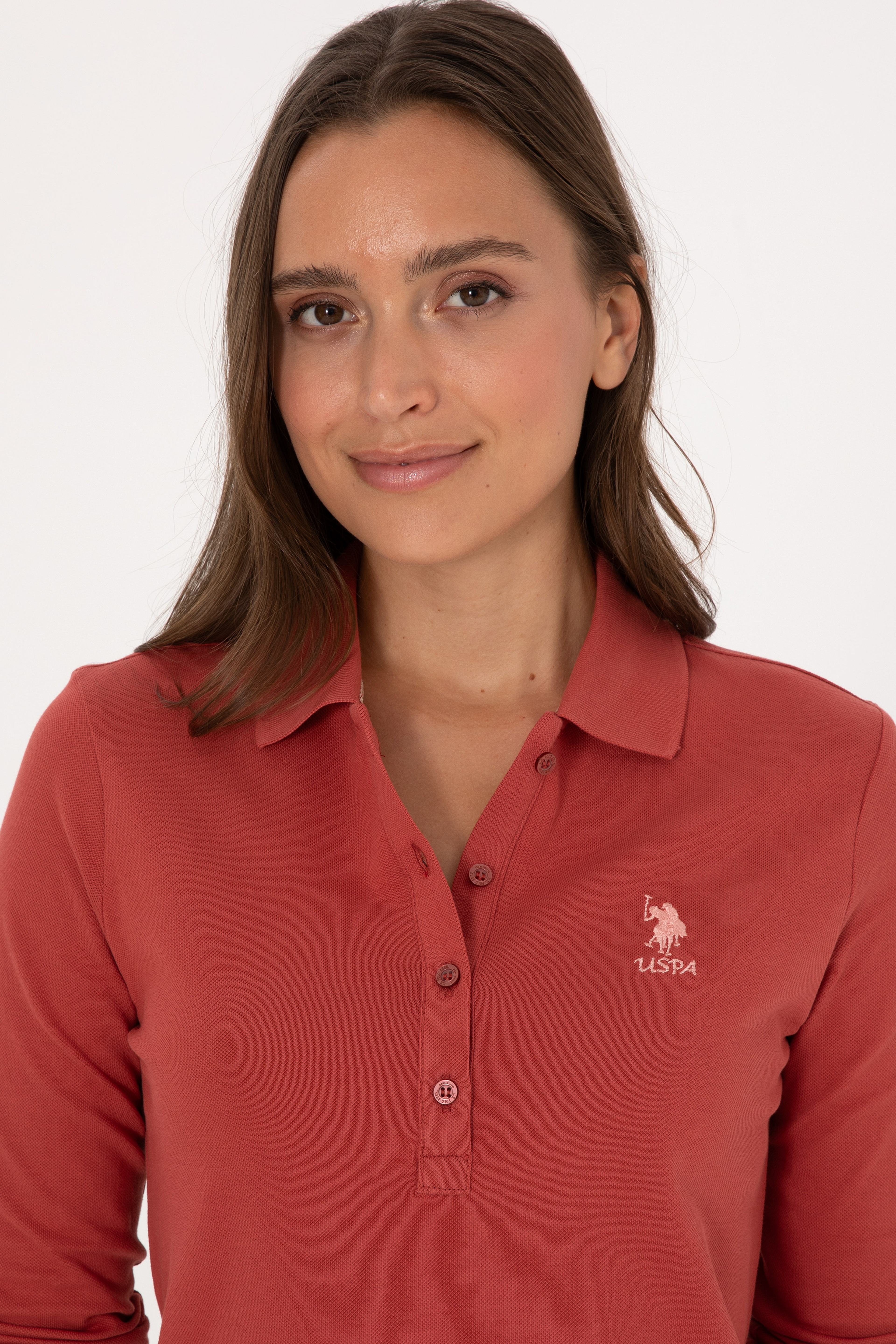 Kadın Kiremit Basic Polo Yaka Sweatshırt - Image 2