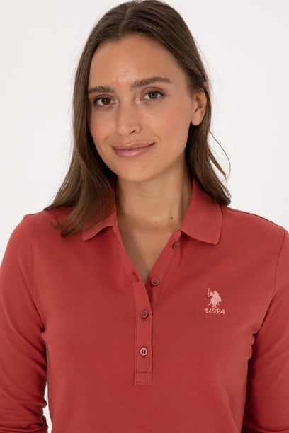 Kadın Kiremit Basic Polo Yaka Sweatshırt