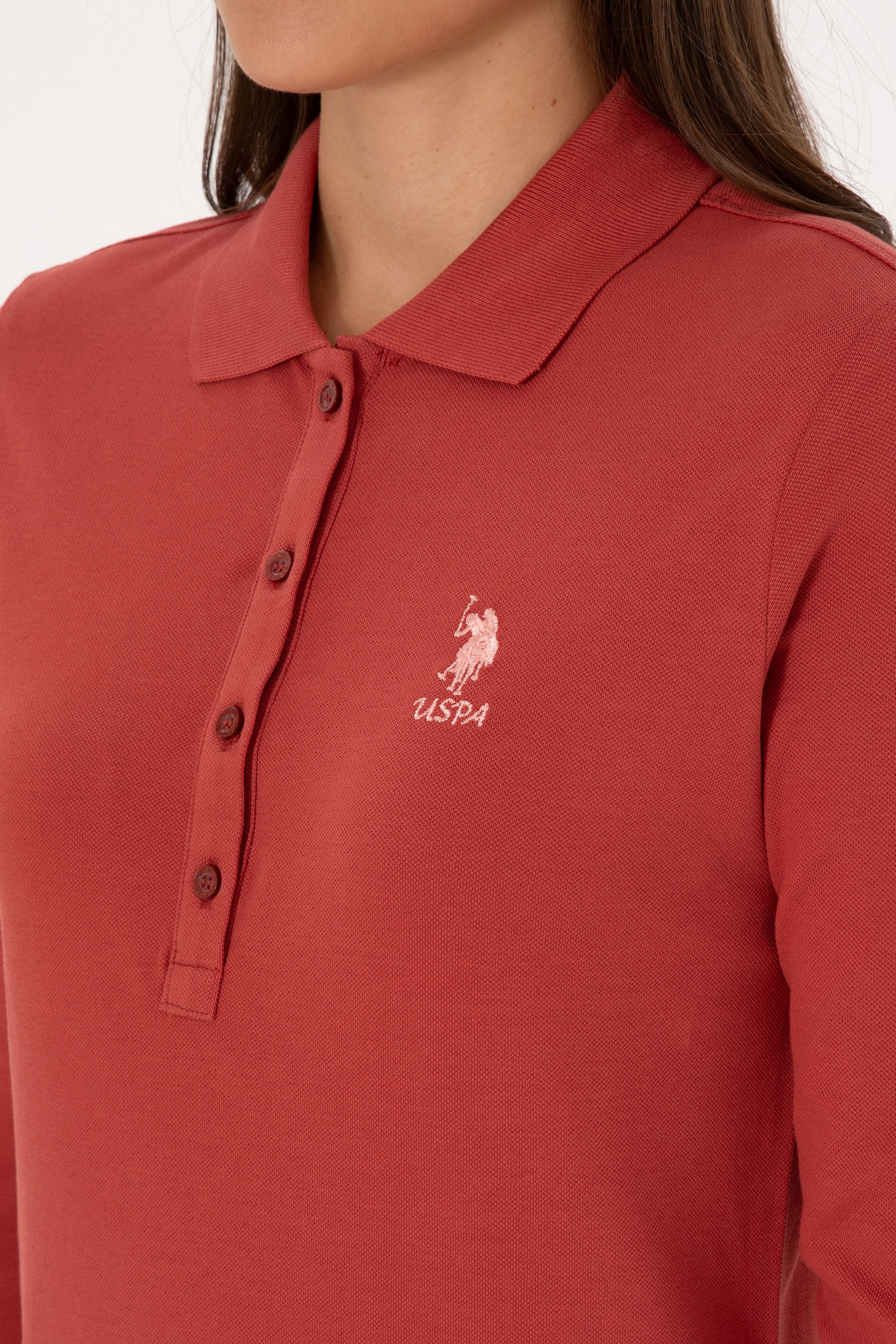 Kadın Kiremit Basic Polo Yaka Sweatshırt