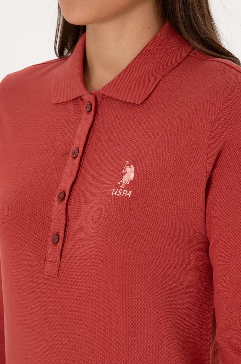 Kadın Kiremit Basic Polo Yaka Sweatshırt