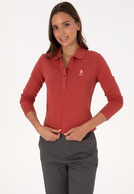 Kadın Kiremit Basic Polo Yaka Sweatshırt - 50307755117