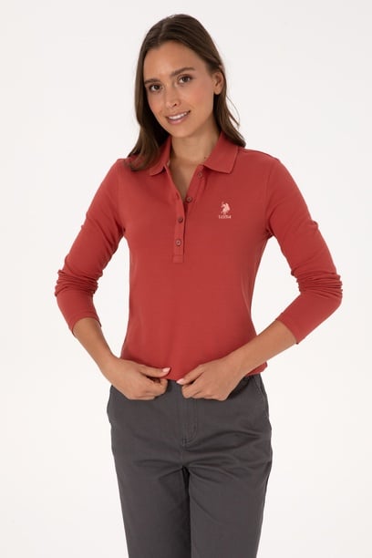 Kadın Kiremit Basic Polo Yaka Sweatshırt
