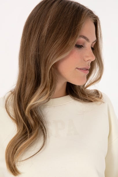 Kadın Krem Bisiklet Yaka Basic Sweatshirt