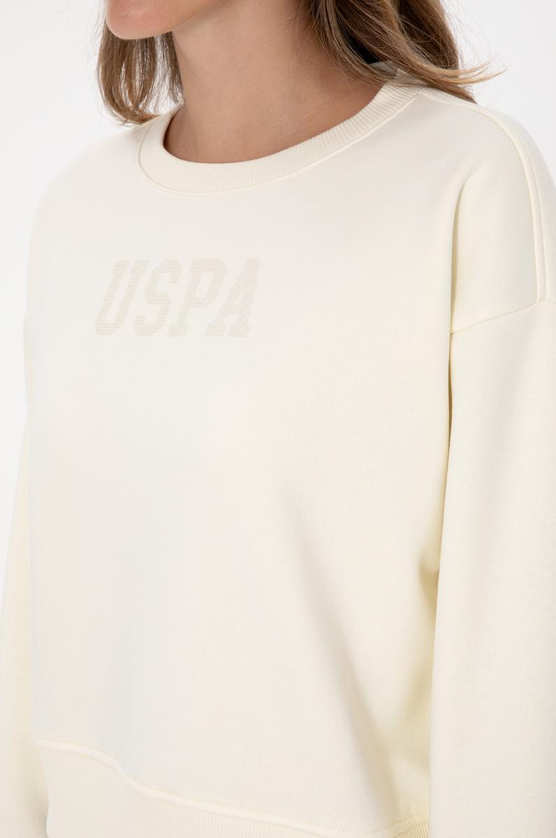 Kadın Krem Bisiklet Yaka Basic Sweatshirt