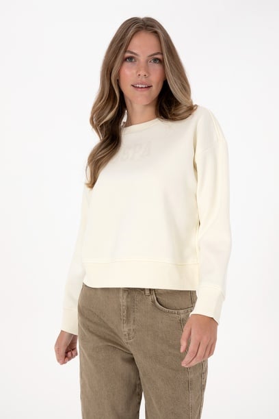 Kadın Krem Bisiklet Yaka Basic Sweatshirt