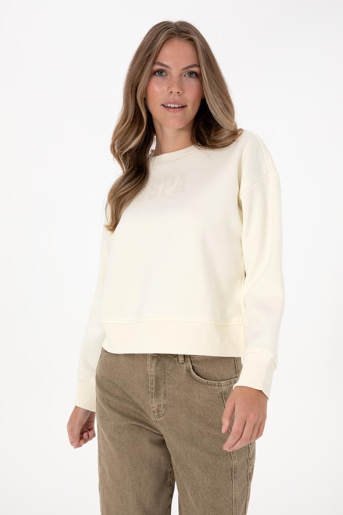 Kadın Krem Bisiklet Yaka Basic Sweatshirt