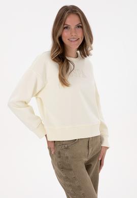 Kadın Krem Bisiklet Yaka Basic Sweatshirt - 50307752022