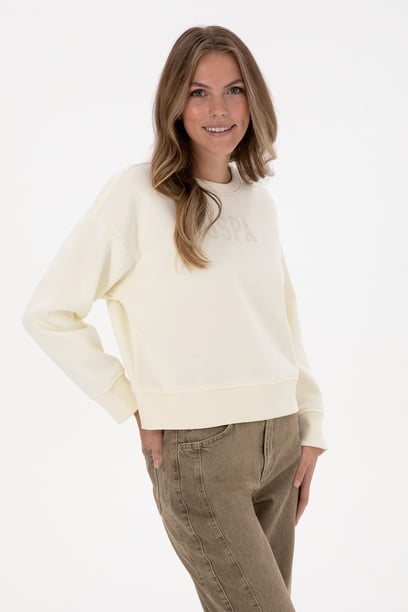 Kadın Krem Bisiklet Yaka Basic Sweatshirt