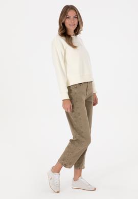 Kadın Krem Bisiklet Yaka Basic Sweatshirt - 50307752022