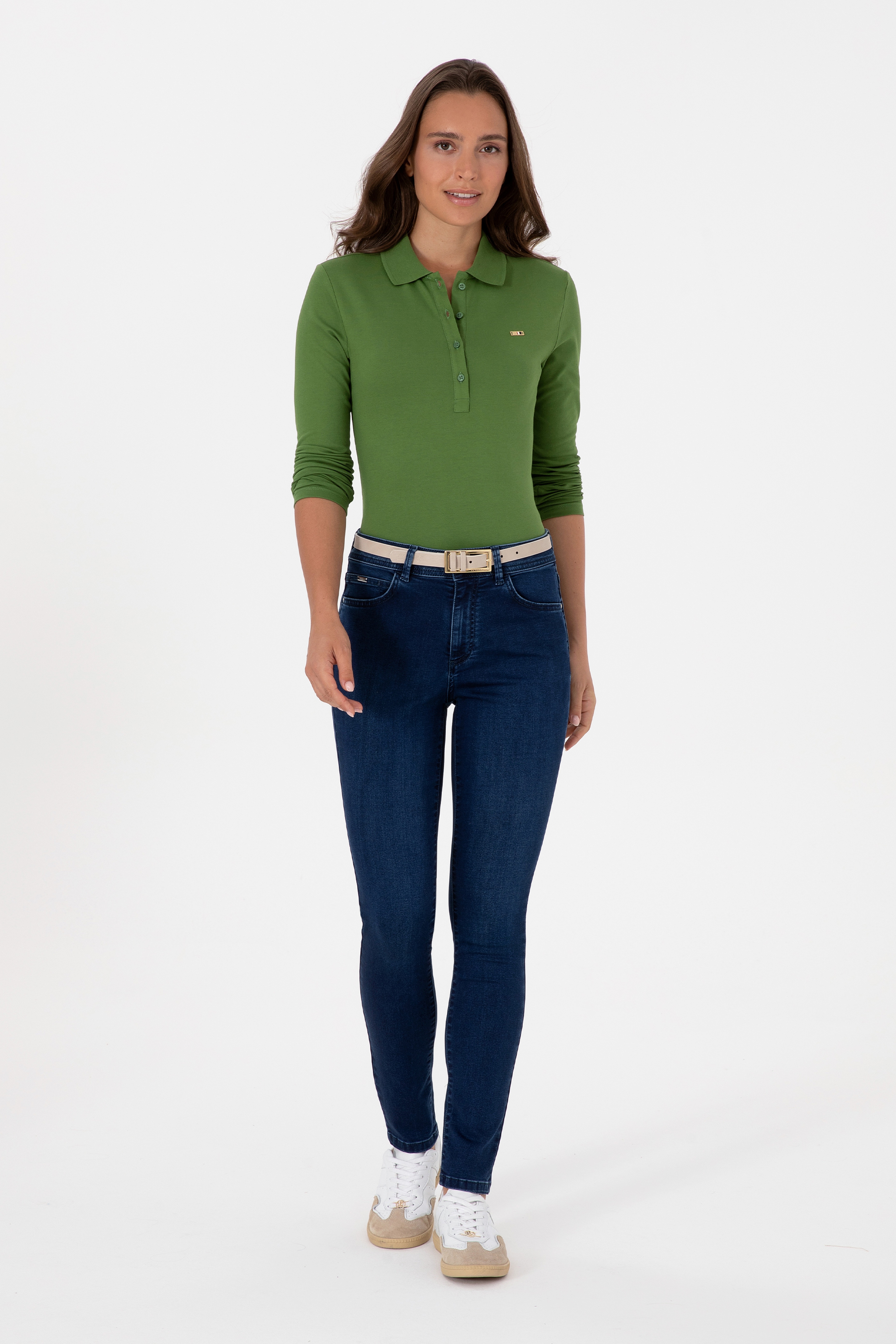 Kadın Yeşil Basic Polo Yaka Sweatshırt - Image 4