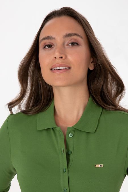 Kadın Yeşil Basic Polo Yaka Sweatshırt