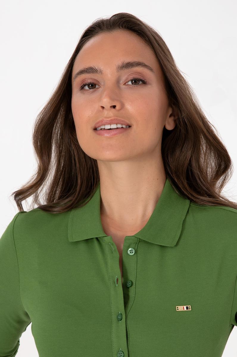 Kadın Yeşil Basic Polo Yaka Sweatshırt
