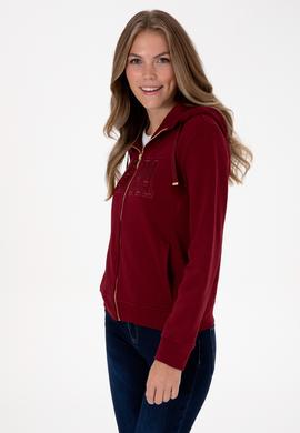 Kadın Bordo Fermuarlı Kapüşonlu Basic Sweatshirt - 50307769031